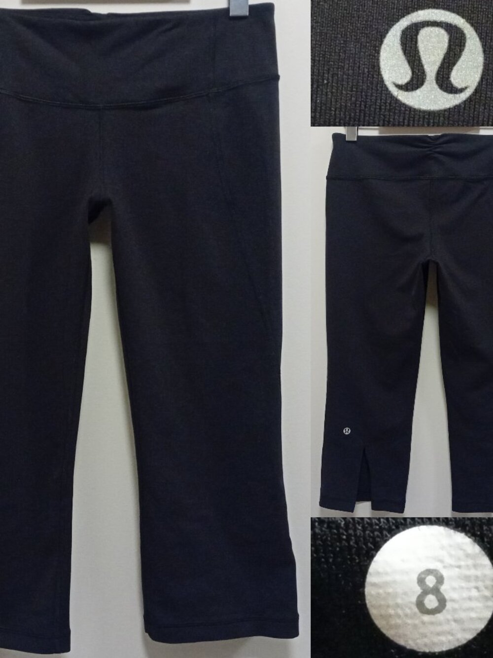 Lululemon Gather & Crow Crop Full-On Luon Size 8 Medium Four-Way Stretch Black